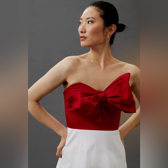 Anthropologie Hutch Red Colorblocked Bow-Tie Maxi Dress - Picture 10 of 11